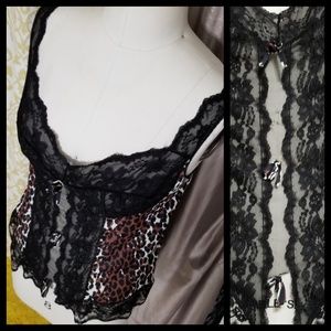 Vintage Leopard Print Nylon & Black Lace Camisole